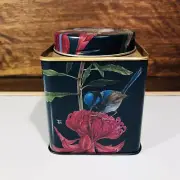 Tinco Blue Wren Tea Caddy Tin Square Blue Storage Box Australian Birds Florals