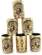 Hand Made Meenakari Work Peacock Design Stainless Steel Glass Set 6 Pcs Water and Juice Glass Set for Home (Print May Vary) By Indian Collectible