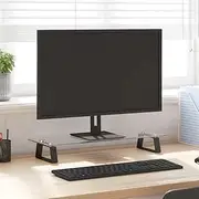 Modern Black Monitor Stand with Tempered Glass & Metal Frame - 60x20x8 cm, Ergonomic Design for Comfortable Viewing, Organized Workspace with Additional Storage Space