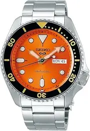[SEIKO] 5 Mens Sports Automatic Watch with Orange Dial SRPD59K1, Silver, Unique waist, Bracelet