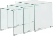vidaXL Nesting Table Set - Tempered Glass Coffee Tables – Set of 3 – Modern Scandinavian Design – Transparent Square Nightstand for Living Room or Bedroom