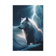 Majestic White Wolf in Lightning Storm Art Wrapped Canvas