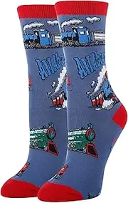 [ooohyeah] Women's Funny Novelty Train Crew Socks, Crazy Fun Saying Silly Cotton Dress Socks Gift, All Aboard, All Aboard, 5-10