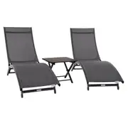 Coral Springs 3pcs Outdoor Lounger Set Recliner Chair Bed Table Lightweight Grey
