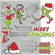 MINFEIDMS Merry Christmas Fondant Moulds Christmas Tree Funny Cartoon Character Silicone Moulds Green Hand Moulds for Xmas Winter Party Cake Decoration Cupcake Topper Candy Polymer Clay Chocolate Gum