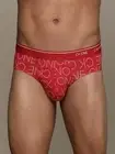 Calvin Klein Men's CK ONE Microfiber Hip Brief Red with White Star Logos, Small