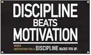Discipline Beats Motivation Flag, 3x5 Ft Motivational Flags for Room Guys, Funny Fitness Inspirational Flags for Home Gym Office Bedroom, Man Cave Flags with Brass Grommets for College Dorm Wall Decor