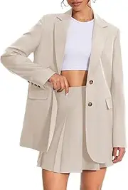 [Casly Lamiit] Women's 2 Piece Blazer Short Sets Business Casual Suit Jackets and Mini Pleated Skirts Matching Outfits