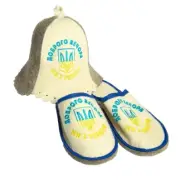 Banya Sauna Hat + Slippers for men Sheep wool Flat Dobriy Vechir Mi z Ukraini