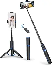 ATUMTEK Selfie Stick Tripod, Extendable 3 in 1 Aluminum Bluetooth Selfie Stick with Wireless Remote and Tripod Stand for iPhone 16/15/14/13/12/11 Pro Max/XS Max/XS/XR/X/8/7, Samsung Smartphones Blue