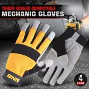[4 Pair]Multi-Purpose Construction Gardening Utility Mechanic Work Gloves Yellow