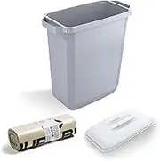 DURABIN 60L Grey Rectangular Wastebin and White Lid and 110L Dustbin Bags 25 Pack Strong Plastic Bag for Rubbish Recycling Food Safe with Blue Angel Certified Bin Liners for Home Office Schools