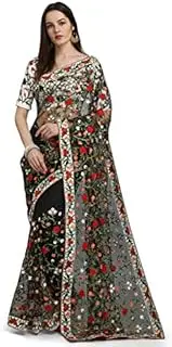 [INDIA MADE] Glory- Women's Soft Net Embroidered Work Saree With Embroidered Satin Blouse Piece.-10132, Multicolor