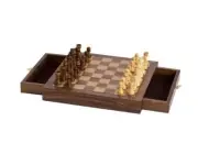 10" Walnut Magnetic Chess Set with Drawers King 2.1/8"