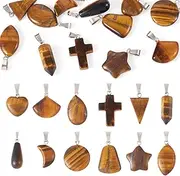 [Sparkeads] 12 Pcs Assorted Tiger Eye Charms Cross Heart Teardrop Gemstone Pendants Crystal Horse Eye Dangle Charm Bulk for Jewelry DIY Earring Women Necklace Bracelet Accessory, Gemstone, Tiger Eye