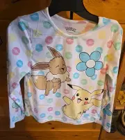 Pokemon Pikachu Eevee Girls 2 Piece Long Sleeve Pajama Set Size 7/8, New w/ Tags