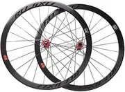 Bicycle Front Rear Rims 40mm 700C Road Bike Wheelset Disc Brake Thru Axle Bikes Wheels Flat Spoke 8 9 10 11 Speed Cassette Bearing Hubs (Color : Red Hub, Size : 700C)