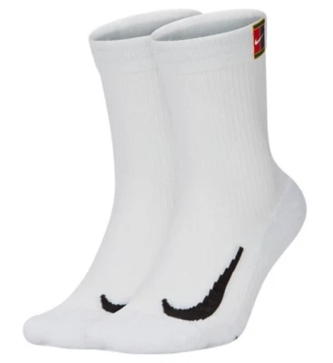 NIKE Court Multiplier Cushioned Tennis Crew Socks 2 Pairs Unisex Medium 6-8 WHT