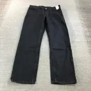 HNST Jeans Mens 33 x 32 Straight Denim Relaxed Tapered Black Button Fly Pants