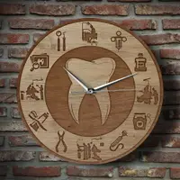 在飛比找樂天市場購物網優惠-鑲嵌有丙烯腈印花和木質質料的墻鐘牙醫牙齒牙科墻壁時鐘裝飾掛鐘