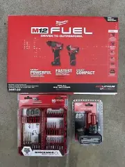 Milwaukee Hammer Drill + Impact Driver Kit 12V Li-Ion Cordless + Bit Set + XC5.0