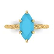 2 Marquise Rope Knot Turquoise Stone Wedding Bridal Promise Ring 14k yellow Gold