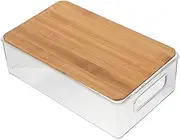 Bamboo Lid Storage Box Makeup Brush Organizer Kitchen Basket Portable Desktop