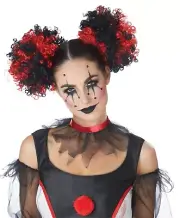 Adult Black/Red Puffs Clown Costume Wig