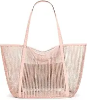[Kawlxpp] Mesh Beach Tote Bag - Extra Large Sandproof Pool Bag with Zippered Pocket & Wet Compartment,Premium Travel Shoulder Bag