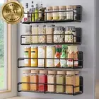 4 Pack Magnetic Spice Rack for Refrigerator Kitchen Organizer Shelf Black