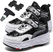 [AMMFIT] Roller Skates Shoes with Double-Row Wheels Winter Warmth Trainers Technical Skateboarding Shoes for Children Sport Sneaker Boys and Girls,Black-5.5BigKid