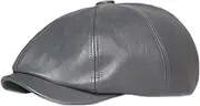 [Lifup] Men Women Newsboy Flat Cap PU Leather Gatsby Ivy Beret Cap, Grey 1, One Size