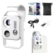 200x Magnification Zoom, 2024 New Pocket HD Phone Microscopes with LED Light