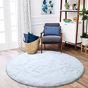 ISEAU Fluffy Round Rug Carpets, Modern Shaggy Circle Rug for Kids Bedroom Extra Comfy Cute Nursery Rug Small Circular Carpet for Boys Girls Room Home Decor Area Rug, 4ft Rugs, White
