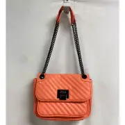NEW BADGLEY MISCHKA Vegan Leather Quilted Crossbody Bag Chain Strap Coral