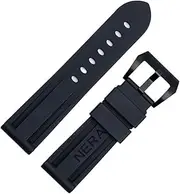 KKFAUS Fluorine Rubber 22mm 24mm Watch Band Silicone Watchband for Panerai Watch Strap (Color : Blk Blk Buckle, Size : 22mm)