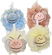 MUCKLILY 4Pcs Cartoon Bath Balls for Soft Loofah Exfoliating Bathing Balls and Fun and Gentle Bath Scrubbers Safe for Sensitive Skin