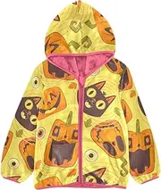 [GuoChe] Girls Sherpa Lined Happy Halloween Gold Pumpkins Yellow Toddler Boy Fleece Jacket Peach Baby Boy Zipper Hoodie