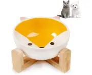 Ceramic Bamboo Cats, Ceramic Pet Bowl, Ceramic Dog Cat Bowls, Ceramic Dog Bowl Set, Cat with Bamboo Stand, Ceramic Dog Bowl (A)