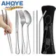 【Ahoye】外出用不鏽鋼餐具套裝 (8件套裝) 筷子 叉子 湯匙 吸管 刀子
