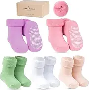 [HANA MAMA LONDON] HANA MAMA 5 Pairs GOTS Organic Cotton Baby Thermal Socks, Baby Winter Socks, Baby Anti Slip Socks, Thick Baby Socks, Newborn Baby Socks, Toddler Winter Socks, Welly Socks Toddler (0-3Y)