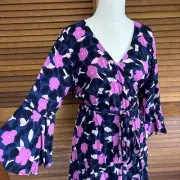Mister Zimi 14 Womens Dress NWT Dark Blue Pink Floral Print Colette Mini