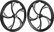 20" Magnesium Alloy One-Piece Bike Wheels – 5-Spoke Rim with Disc Brake & Freewheel Hub, 420mm Diameter, 30mm Width, Schrader Valve,Nylon Brake Pads, Solid axles，for Mountain/Folding/Kids Bikes