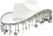 [Generic] Girls Cowgirl Hat With Tassel,Glitter Cowboy Hat - Glittering Headgear With Five-Pointed Star Tassels For Women Masquerade Event