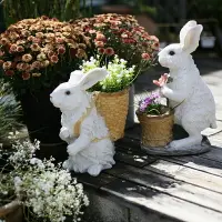 在飛比找樂天市場購物網優惠-小白兔卡通兔子多肉植物花盆可愛仿真動物盆栽擺件幼兒園植物角