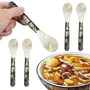 Caviar Spoons with Round Handles - 5PCS Handmade Pearl Spoon Shell Spoon | Mother of Pearl Shell Spoon Set | Glossy and Elegant Caviar Server for Delicacies | Decorative Spoons for Eggs/Ice Cream