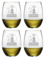Susquehanna Set of 4 Black Cat Howl-O-Ween Stemless Wine Glasses