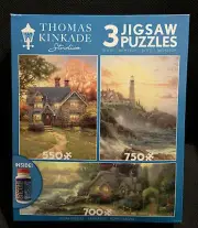 THOMAS KINKADE 3 IN 1 BOX PUZZLES PACK 550 + 700 + 750 PCS WITH PUZZLE GLUE