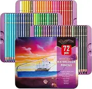 72 Watercolor Pencil Set Quality Soft Core Colored Leads for Adult Artists, Professionals, Ideal for Coloring Drawing Sketching Shading Blending