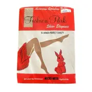 Vintage 60s 'FASHION PARK' Seamless SHEER Micro Mesh NYLONS Stockings SIZE 9.5